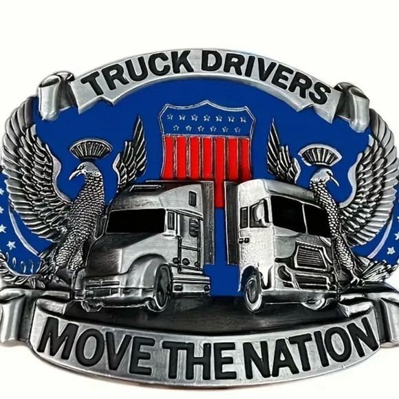 Truck Drivers Belt Buckle - Silver and Blue - Picture 1 of 7